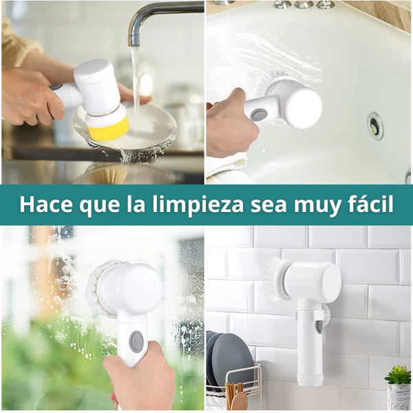 Cepillo de limpieza de baño 5 en 1, fregador eléctrico, pantalla LED, cepillo de limpieza eléctrico multifuncional