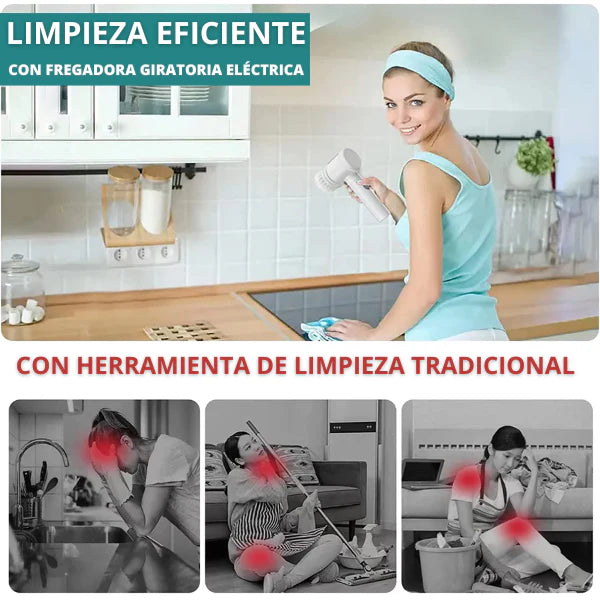 Cepillo de limpieza de baño 5 en 1, fregador eléctrico, pantalla LED, cepillo de limpieza eléctrico multifuncional